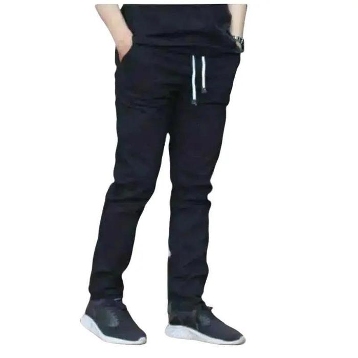 Celana Rip panjang pria polos Karet Dewasa Chino Casual Cowok  Distro Hitam Katun Kotak Slimfit Stre