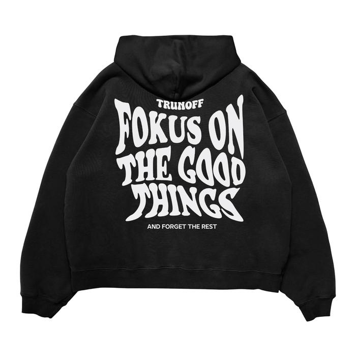 TRUNOFF SWEATER HOODIE BOXY OVERSIZE FOKUSON FLEECE HITAM DISTRO TEBAL UNISEX