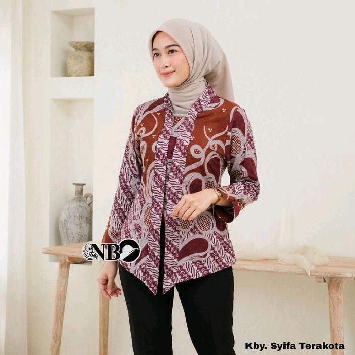 model Fashion Atasan blues Batik Wanita Dewasa terbaru model kebaya lengan panjang Katun premium bas