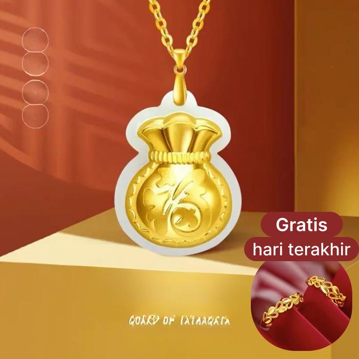 [B]Kalung Liontin Giok & Emas – Desain Tassel dengan Giok Putih dan Hiasan Emas