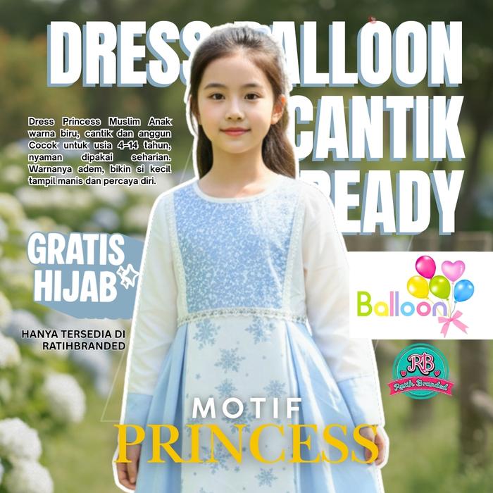Balloon Dress Balloon Party Muslim Motif Frozen Princess Baju Gamis Lebaran Pesta Katun Gaun Mewah G