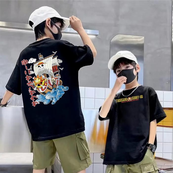 Kaos Anak Anime One Piece Thousand Sunny Go Kapal Luffy Mugiwara Pirates Cotton Combed PREMIUM