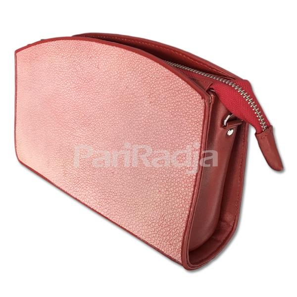Pariradja Clutch Bag Kulit Ikan Pari Warna Polish Merah | Tas Kulit Ikan Pari Asli Tas Pesta Kulit I