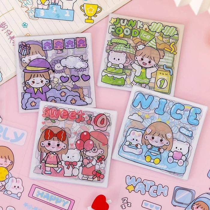 Sticker Korea Dekorasi Aesthetic / Sticker DIY Anak Karakter Lucu