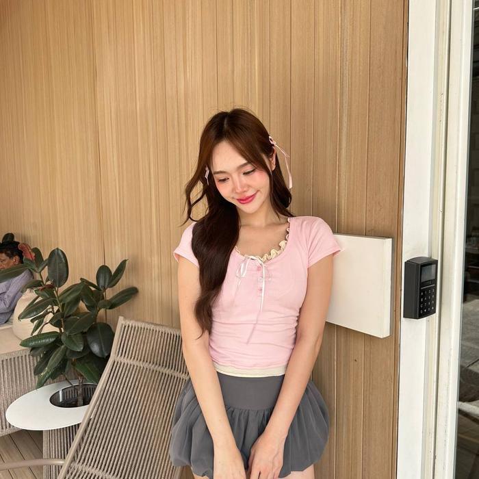 Crop Top Two Tone | Ribbon Top | Cute Top | Bangkok Top