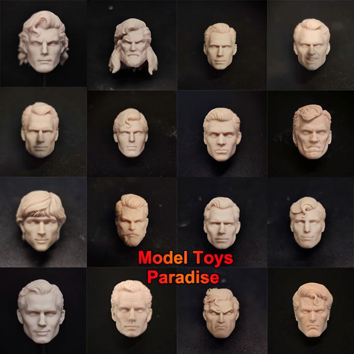 Unpainted 1/12 Man Soldier Super Hero Villain Head Sculpt Henry Cavill Tom Welling White Model Head 