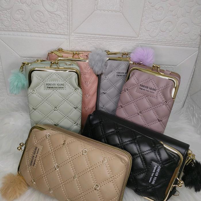 Dompet Hp Wanita Forever Love Kulit Sintetis Tebal / Tas Behel Resleting 2 Premium