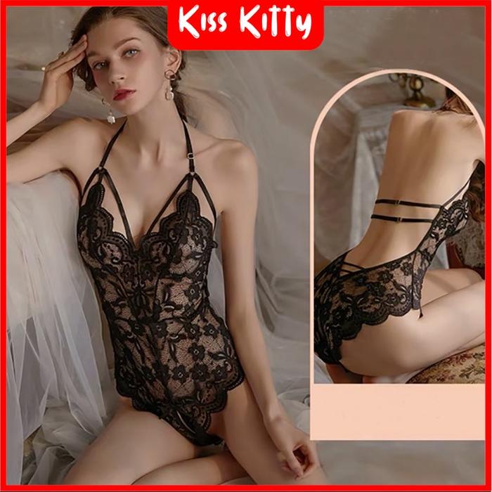 bodysuit renda wanita semi transparan