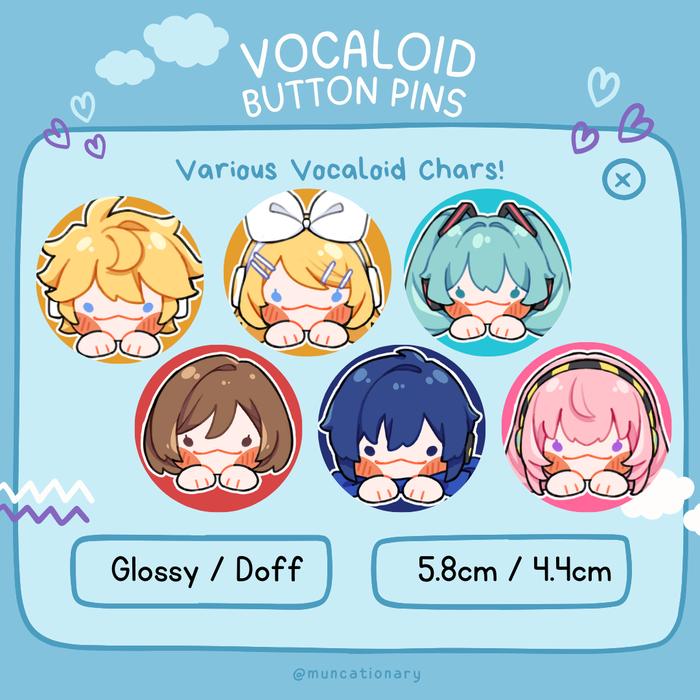 [Muncationary] Button Pin Doff and Glossy Vocaloid Fanmerch Hatsune Miku Megurine Luka Rin Len Kaito