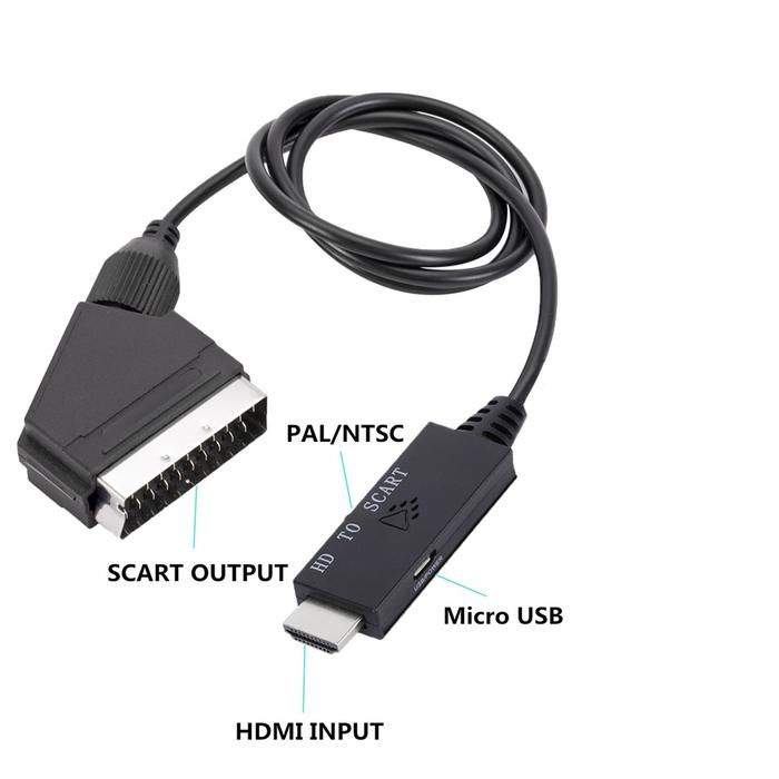 Hdmi-compatible To Scart Converter Cable Audio Video Adapter Conversion Cable 1m For Hdtv Stb Vhs Dv