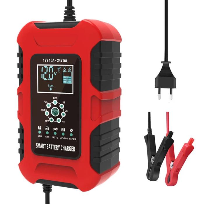 FOXSUR 12V 24V 10A Automatic Smart Battery Charger, LiFePO4 Fast Battery Charger, Car Battery Charge