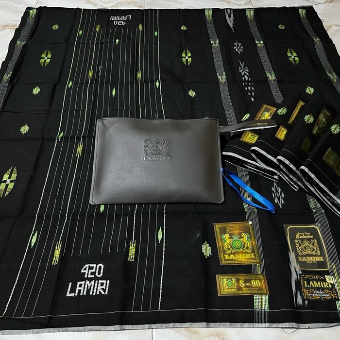 Sarung Lamiri Type SKT - Genunan Asli - Sutra - Motif, Santri, Hitam, Pria, Dewasa, Wanita, Putih, K