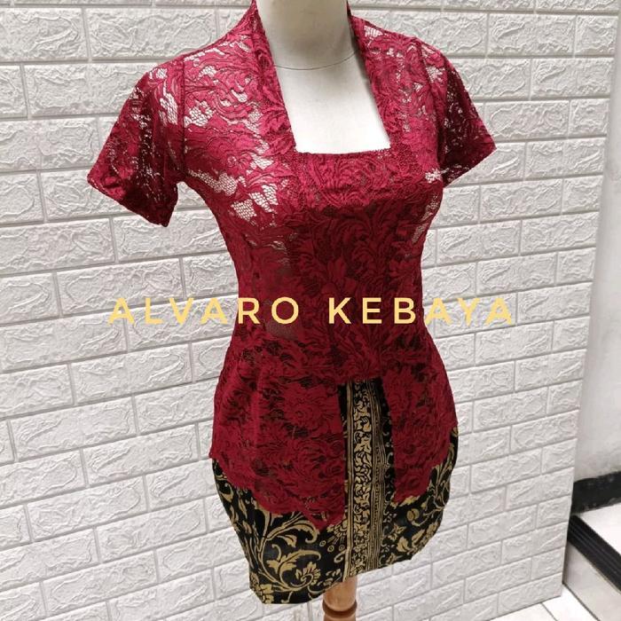 Set Kebaya Lengan Pendek Melar Strait Rok Mini Batik Modern Strait Brokat Atasan Tangan Pendek Bruka
