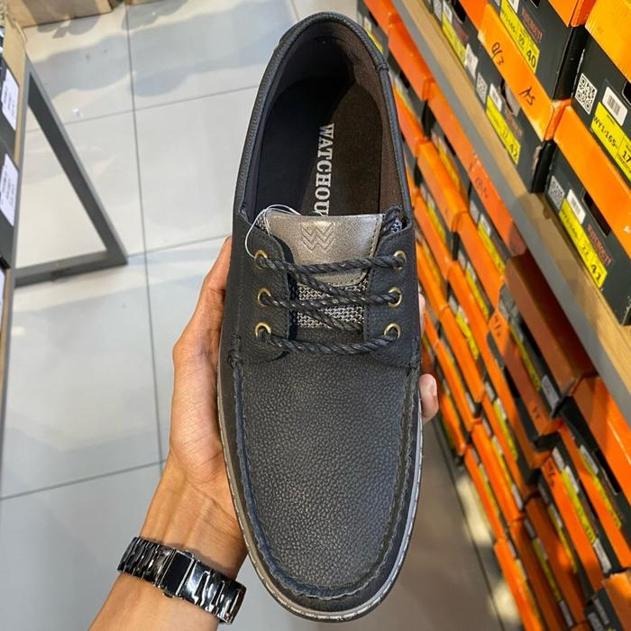 WATCHOUT Sepatu Pria Kulit Hitam Kualitas Premium Model Trendy dan Nyaman