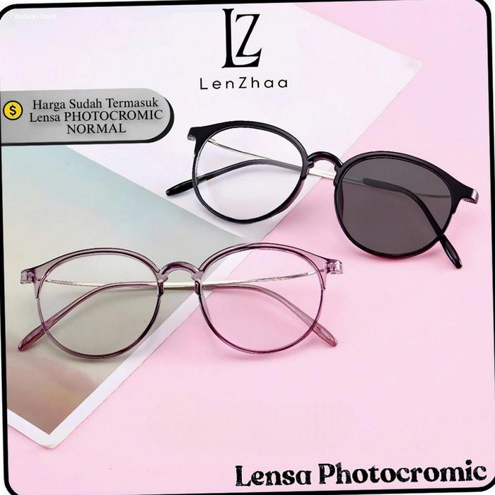 KACAMATA Photocromic 2125 Frame Trendy Model Bulat Bahan TR90 [FREE BOX & LAP] | Hot Item