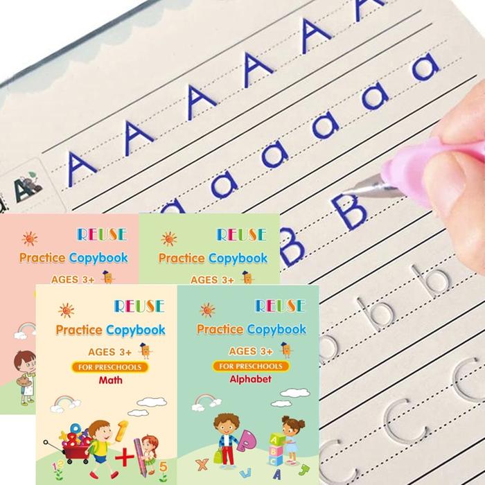 4 Books Pen Magic Copy Book Free Wiping Children Kids Writing Sticker