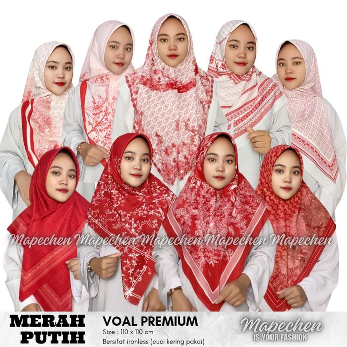 Edisi Merah - Hijab VOAL MOTIF PREMIUM Maroon Bata Jilbab Segiempat LaserCut