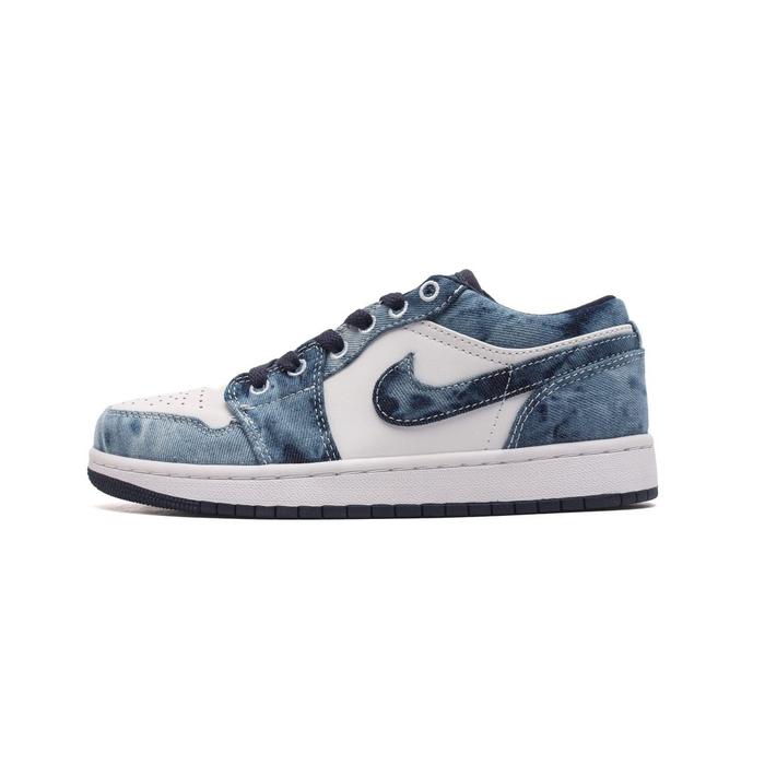 Sepatu AJ1 Low Washed Denim Biru Putih Stylish Casual Shoes Sneakers Pria Wanita Snekers Kualitas Te