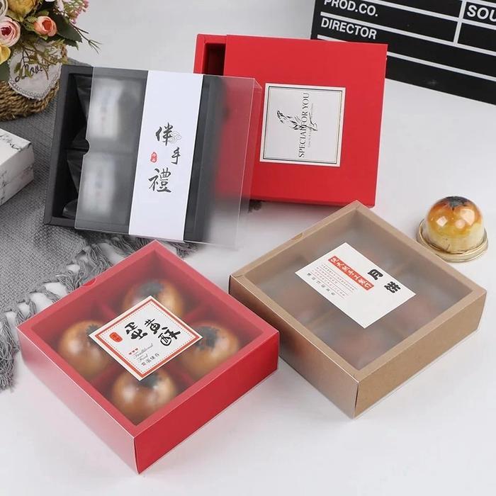 Box Mooncake Kue Bulan Mid Autumn Sekat 4 Mika / Full Polos Packaging