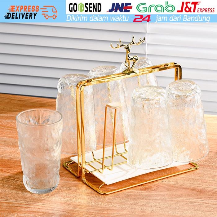 6 Slot Gantungan Gelas Rak Gelas Stainless Tempat Peniris Gelas Gantung Rak Cangkir Stainless Steel 