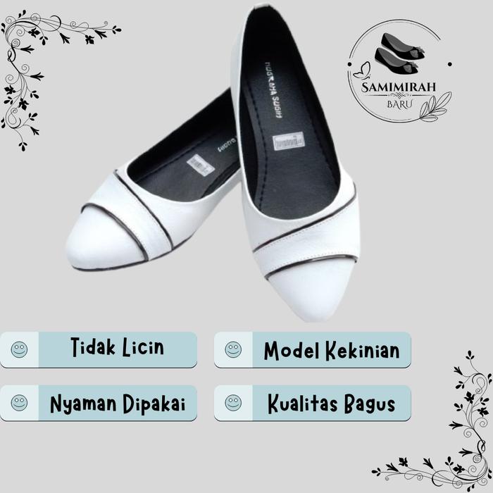 Sepatu Pansus Kerja Flatshoes Wanita Perempuan Cewek Dewasa Hitam Putih