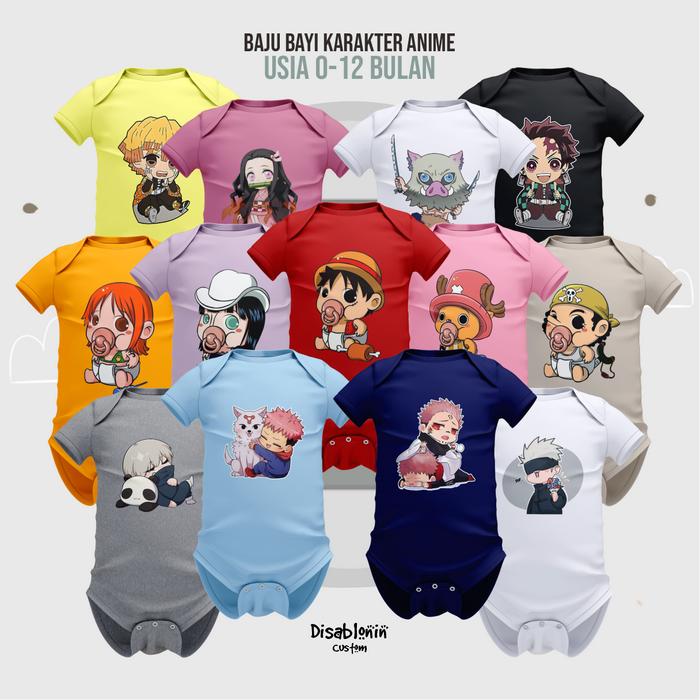 Disablonin Custom Jumper Bayi Karakter Anime Lucu 0-12 Bulan Kaos Bayi Anime One Piece Jepang Unisex