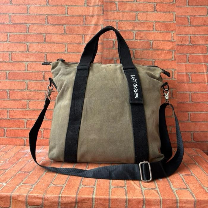 TAS SELEMPANG PRIA WANITA LOST GARDEN KANVAS SECOND BRANDED HIJAU ARMY / TAS SLING PRIA TAS KERJA LO
