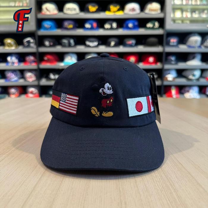 Topi HUF x Disney Mickey Mouse World Wide Flag Navy Snapback Hat Original