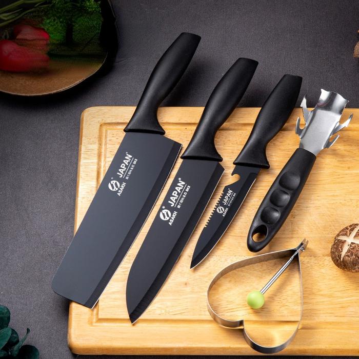 5pcs Kitchen stainless steel knife set Kitchen black blade five-piece