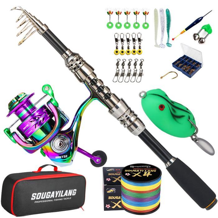 Sougayilang Perjalanan Portabel Tongkat Pancing Com s1.8M-3.3M Pancing Serat skopik Kar n Tongkat Pa