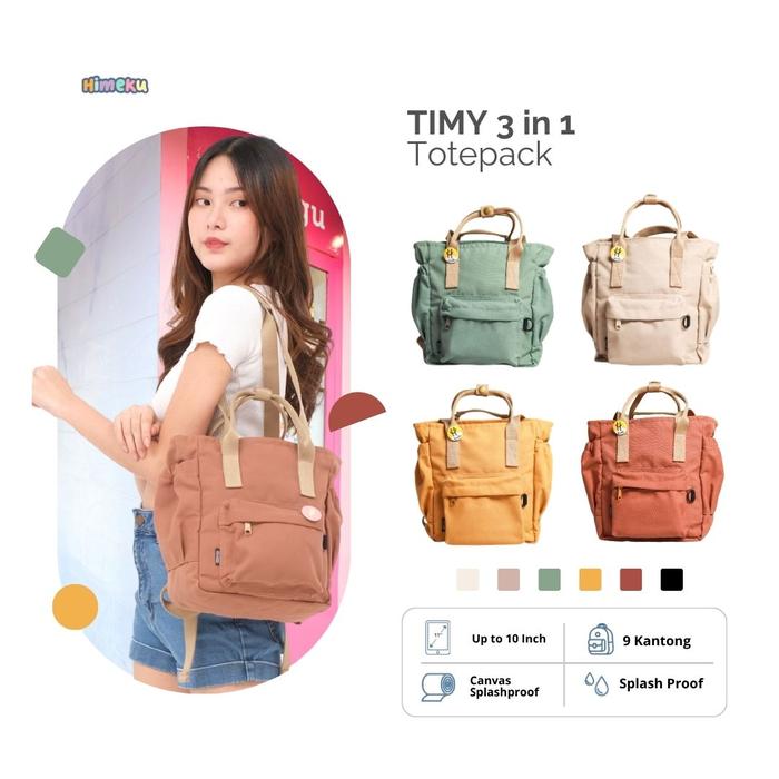 Himeku TIMY MINI 3 in 1 Totepack - Tas Kecil Multifungsi - Backpack Totebag Handbag - Ransel Kanvas 