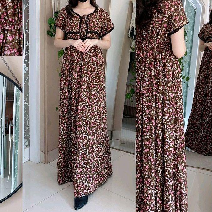 Reena Daily NATALIA BY FAIRUZ - Daster Arab Renda Rayon Bunga LongDress Lengan Pendek