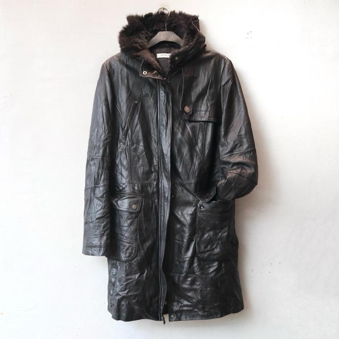 Anne klein size M kulit domba jaket kulit asli long coat mantel parka safari berhoodie hudi hodie to