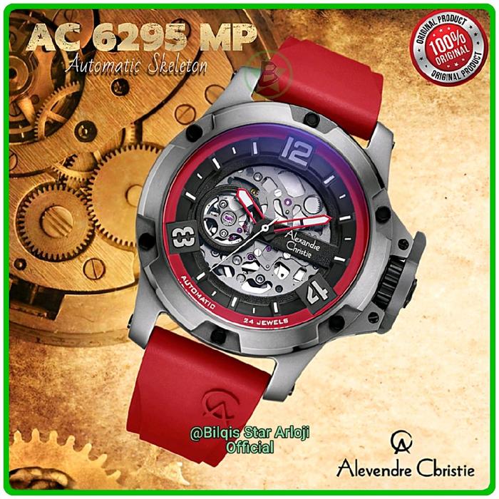 Alexandre Christie Automatic Ac 6295 Skeleton Titanium Tali Karet FkM Original