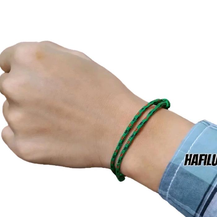 Gelang Tali Prusik Hijau Tricolor Pria Wanita Bintik Merah Hitam 2mm Motif Corak Three Colour
