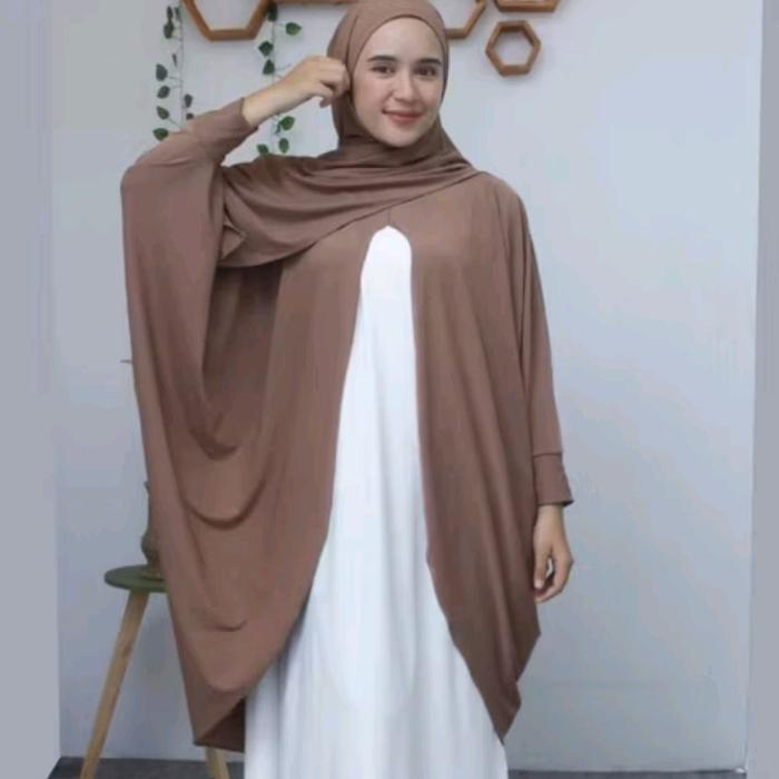 Gamis Syari 4 in 1 Set Jilbab Abaya Ciput Dress Lebaran Batwing Kaftan Modern Kekinian Lepas Pasang