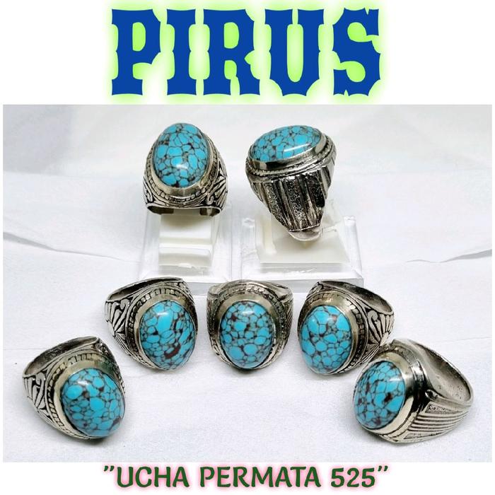 Cincin batu pirus mesir ceplok kuro kura / pirus biru urat merah Rings