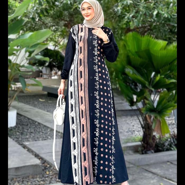 Gamis twill ori klok kancing  motif arab bintang