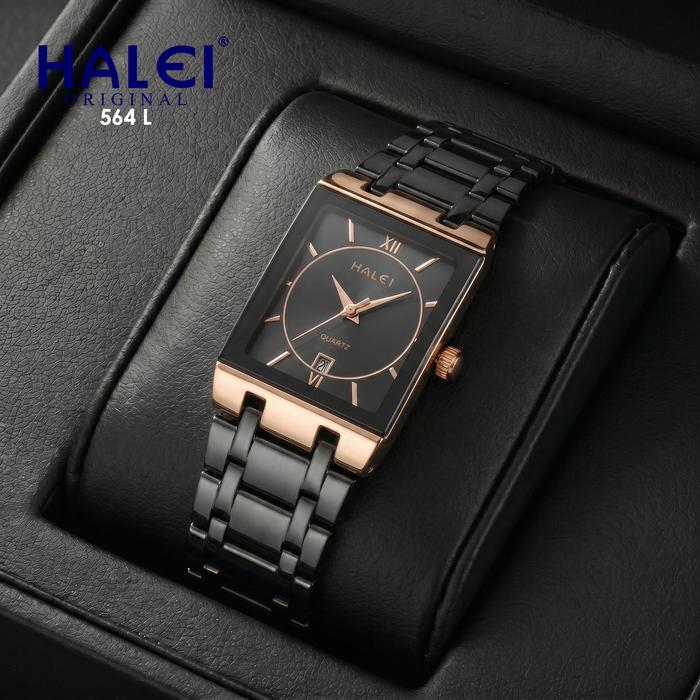 HALEI 564L Original Jam Tangan Wanita – Dial Kotak, Stainless Steel, Water Resistant, Date Display, 