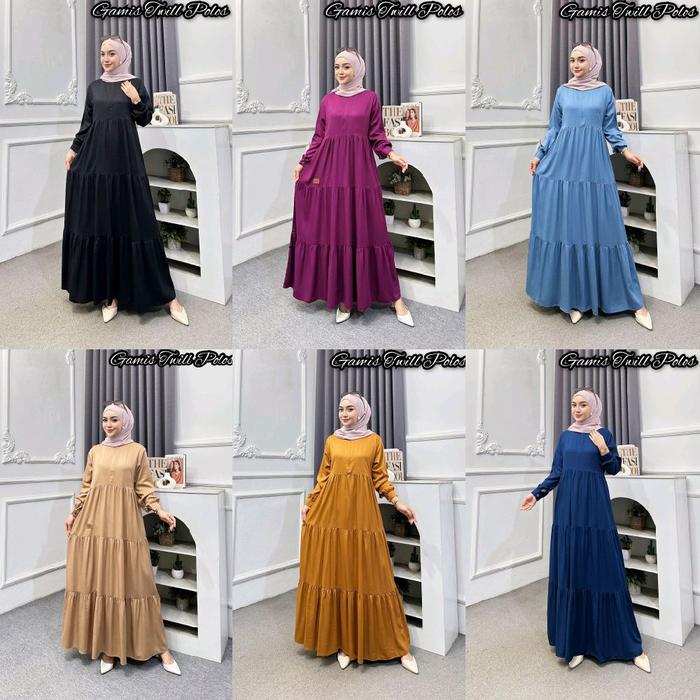 Gamis Twill Polos Susun Canda Terbaru Dress Wanita Muslim Dewasa