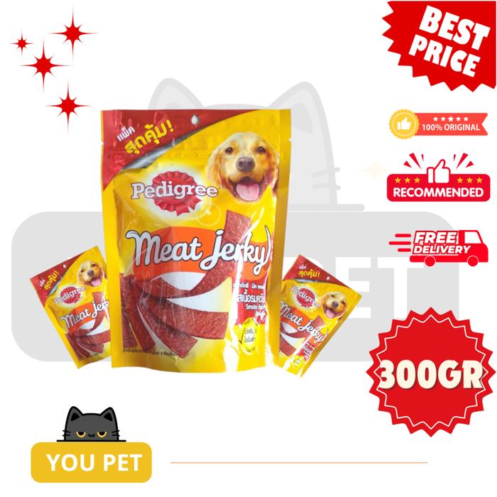 pedigree meat jerky smoky beef 300gr cemilan anjing