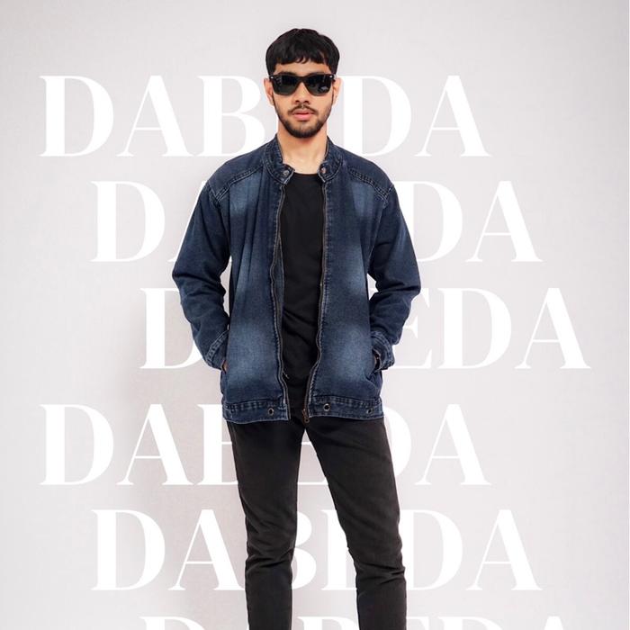 bomber vintage jaket biker bomber denim wash Pria Tebal premium