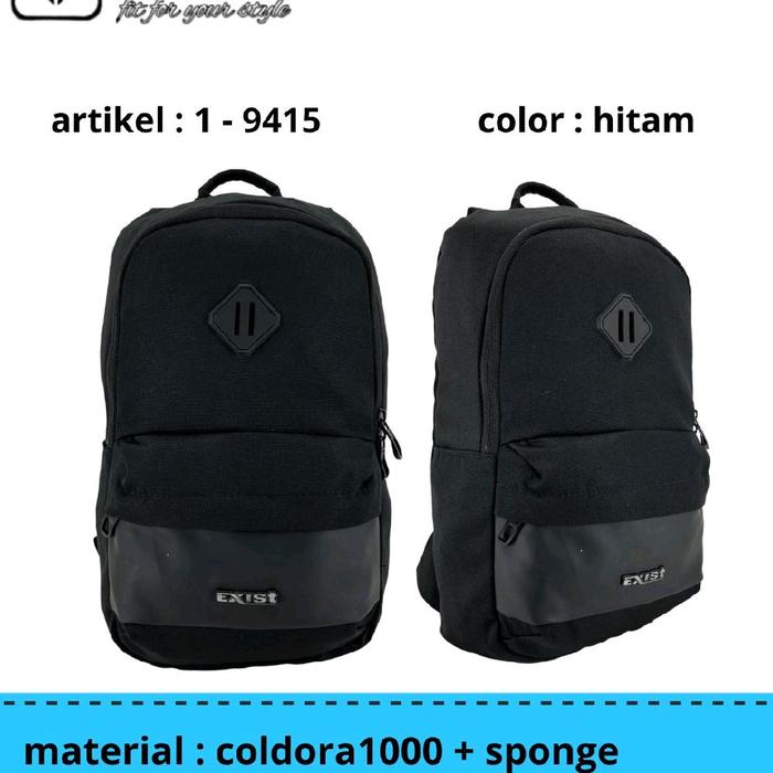 Tas Ransel Hitam merk EXIST Artikel 1-9415 Material Kain Coldora1000 kwalitas baik.  Backpack fashio