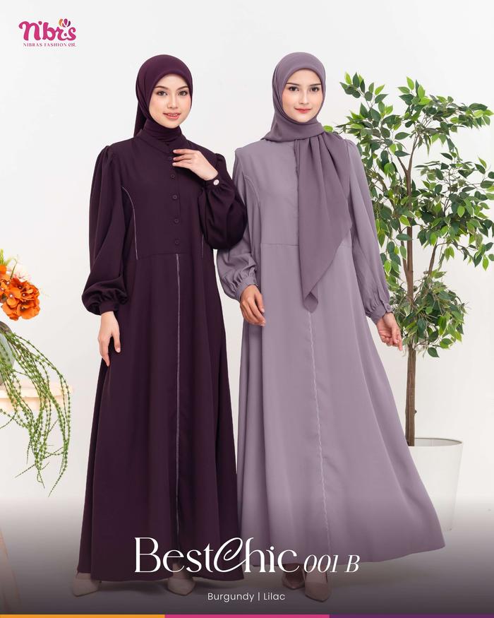 Nibras Gamis Bestchic 001 B Burgundy Merah Marun Lilac Ungu Pastel Baju Perempuan Dewasa Remaja Musl