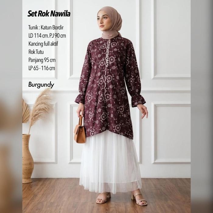 JF - Nawila Set Rok - Set Tunik Rok Tutu - Set Katun Bordir + Rok Tutu Tile