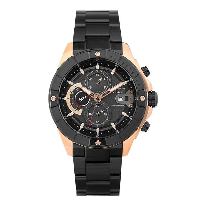 Alexandre Christie Chronograph AC 6631 MC BBRBA Men Black Dial Black Stainless Steel Strap
