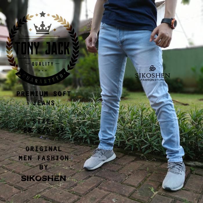 Celana Jeans Pria Tony Jack Slimfit High Quality Soft Melar Nyaman Biru Muda Wash