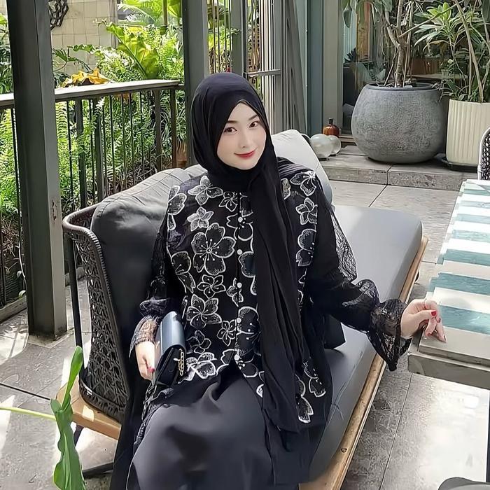 Delova Wardrobe - Dira Outer Ouse Modern Casual Atasan Baju Pakaian Dress Wanita Brukat Tali Tulle L