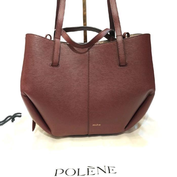 TAS WANITA POLENE CYME MINI SHOPPING BAG GRAINED LEATHER BLACK CHERRY AUTHENTIC