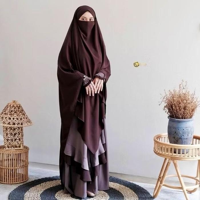 Set Setelan Gamis Amira Baju wanita Muslimah Syari fk French Khimar jumbo Cadar Instan Wanita ORI Za